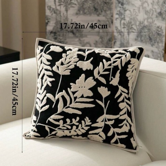 Black and White Textured Floral Throw Pillow Cover - Picture 5 of 7